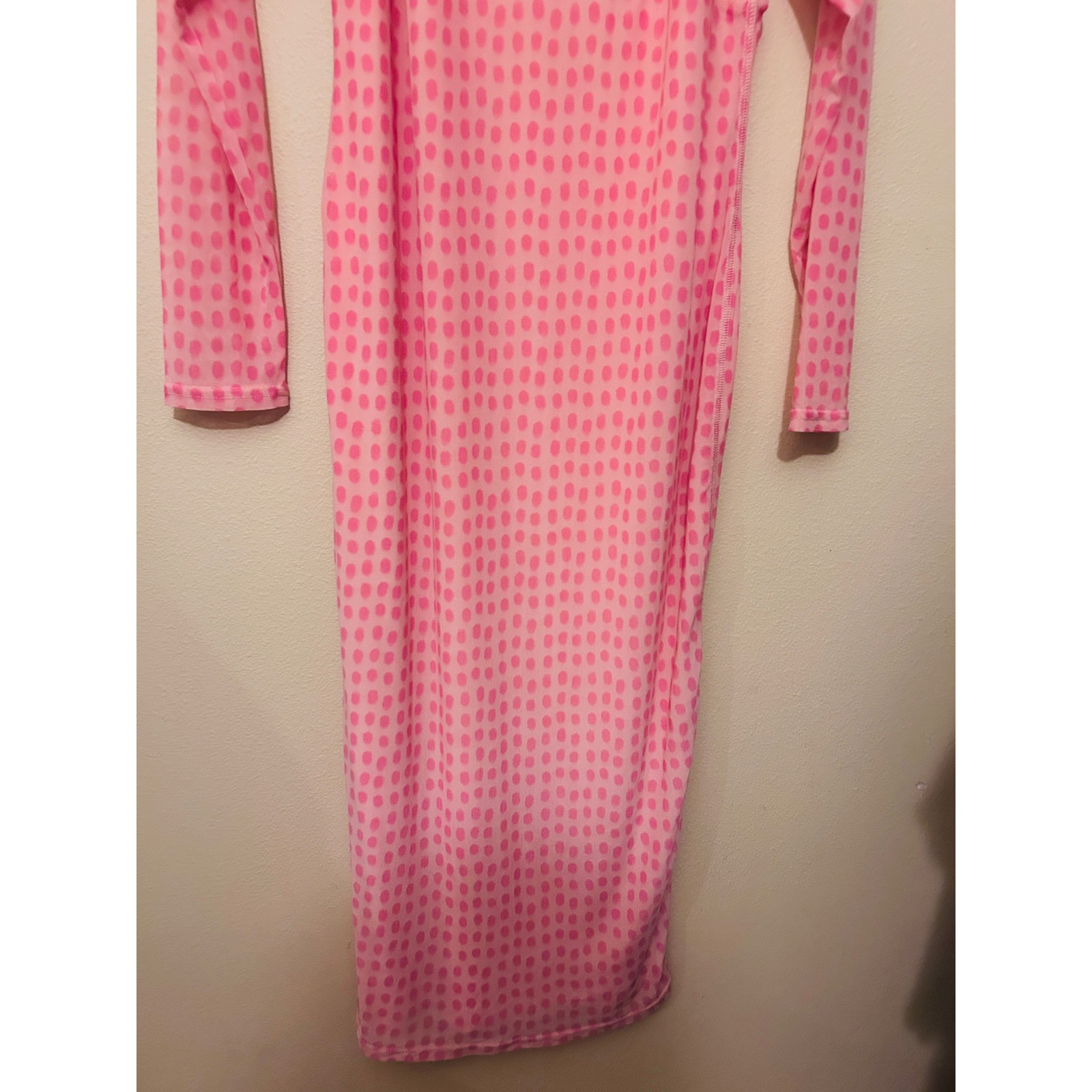 House Of Aama Target Midi Dress Womens M Pink Nwt Mesh Polka Dot Long Sleeve — image 3 of 8